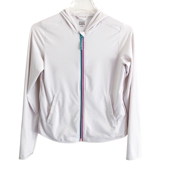 Athleta Girl Jacket Stunner Shade White Multicolored Zipper Size Large 12 - Picture 1 of 12